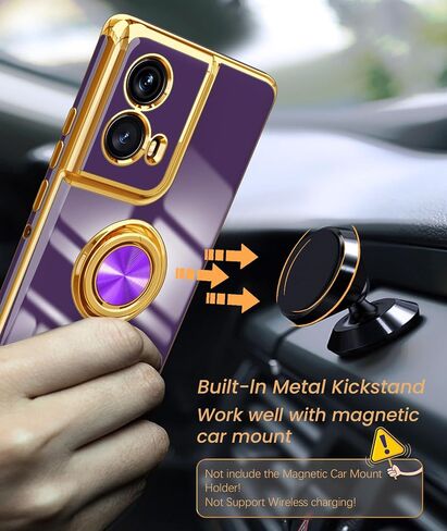 جراب Dretal لهاتف Motorola Moto Edge 5G 2024، حامل حلقي قابل للدوران 360 درجة، مسند مغناطيسي، حافة ذهبية مطلية بغطاء واقٍ ناعم من مادة TPU لهاتف Moto Edge 2024 (أرجواني غامق، 2024) in Kuwait