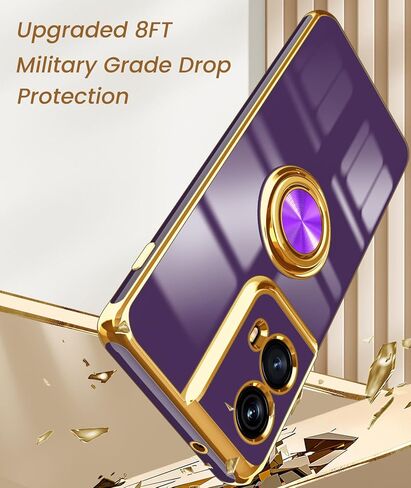 جراب Dretal لهاتف Motorola Moto Edge 5G 2024، حامل حلقي قابل للدوران 360 درجة، مسند مغناطيسي، حافة ذهبية مطلية بغطاء واقٍ ناعم من مادة TPU لهاتف Moto Edge 2024 (أرجواني غامق، 2024) in Kuwait