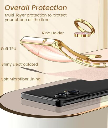 جراب Dretal لهاتف Motorola Moto Edge 5G 2024، حامل حلقي قابل للدوران 360 درجة، مسند مغناطيسي، حافة ذهبية مطلية بغطاء واقٍ ناعم من مادة TPU لهاتف Moto Edge 2024 (أرجواني غامق، 2024) in Kuwait