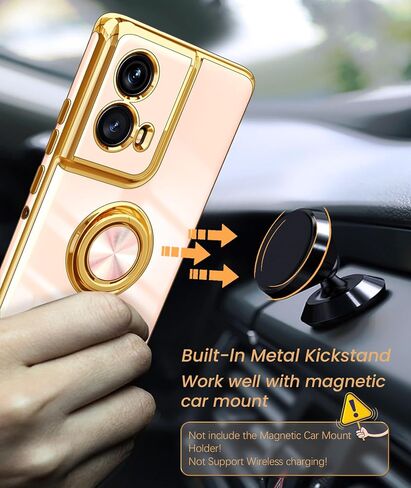 جراب Dretal لهاتف Motorola Moto Edge 5G 2024، حامل حلقي قابل للدوران 360 درجة، مسند مغناطيسي، حافة ذهبية مطلية بغطاء واقٍ ناعم من مادة TPU لهاتف Moto Edge 2024 (أرجواني غامق، 2024) in Kuwait