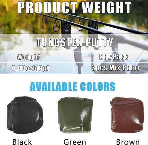 غطاس معجون التنجستين، 3 قطع من معجون التنجستين لوزن سمك الشبوط وشعر صيد السمك سريع السرعة ديربي سيارة وطعم صيد السمك أسود/أخضر/بني in Kuwait