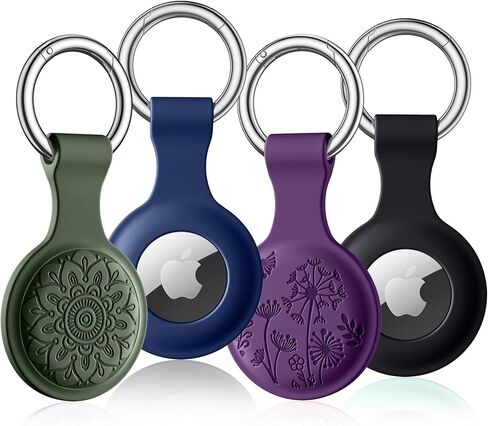 Lerobo Flower Engraved 4 Pack for Airtag Holder,Silicone Airtag case Compatible with Apple Air Tag Case with Keychain, Shockproof & Dustproof Airtag Holders for Pet Tracking, Bags, Kids, Keys, Luggage in Saudi Arabia