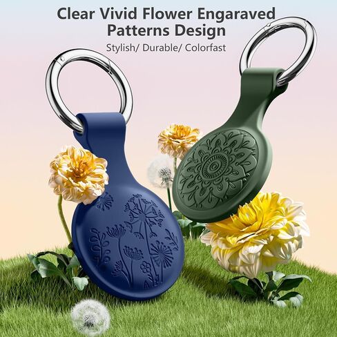 Lerobo Flower Engraved 4 Pack for Airtag Holder,Silicone Airtag case Compatible with Apple Air Tag Case with Keychain, Shockproof & Dustproof Airtag Holders for Pet Tracking, Bags, Kids, Keys, Luggage in Saudi Arabia