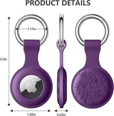 Lerobo Flower Engraved 4 Pack for Airtag Holder,Silicone Airtag case Compatible with Apple Air Tag Case with Keychain, Shockproof & Dustproof Airtag Holders for Pet Tracking, Bags, Kids, Keys, Luggage in Saudi Arabia