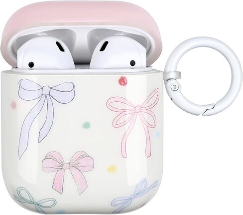 متوافق مع حافظة AirPods، تصميم عصري ناعم وجذاب على شكل فيونكة، غطاء سلسلة مفاتيح جمالي مقاوم للصدمات، حافظات سماعات الرأس لأجهزة Airpods 2 &1 - أبيض in Kuwait