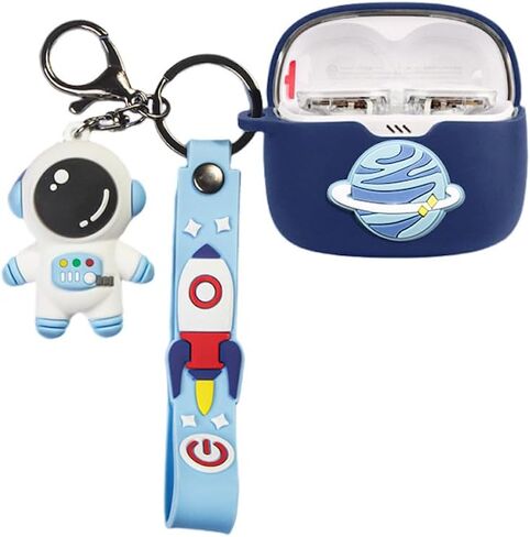 Cartoon Silicion Earphones Case Compatible with JBL Tune Buds, Cute Wireless Bluetooth Shockproof Protector Cover with Keychain (Blue A) in Saudi Arabia