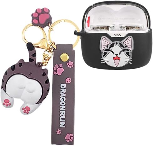 Cartoon Silicion Earphones Case Compatible with JBL Tune Buds, Cute Wireless Bluetooth Shockproof Protector Cover with Keychain (Blue A) in Saudi Arabia