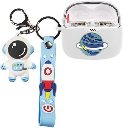Cartoon Silicion Earphones Case Compatible with JBL Tune Buds, Cute Wireless Bluetooth Shockproof Protector Cover with Keychain (Blue A) in Saudi Arabia