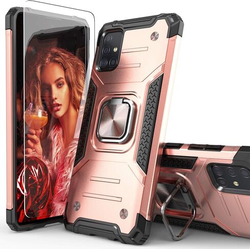 for Galaxy A71 5G Case with Screen Protector,for Galaxy A71 5G Phone Case,Shockproof Drop Test Case with Car Mount Kickstand Lightweight Protective Cover for Galaxy A71 5G,Rose Gold in Saudi Arabia