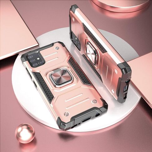 for Galaxy A71 5G Case with Screen Protector,for Galaxy A71 5G Phone Case,Shockproof Drop Test Case with Car Mount Kickstand Lightweight Protective Cover for Galaxy A71 5G,Rose Gold in Saudi Arabia