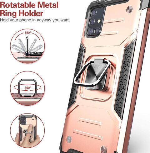 for Galaxy A71 5G Case with Screen Protector,for Galaxy A71 5G Phone Case,Shockproof Drop Test Case with Car Mount Kickstand Lightweight Protective Cover for Galaxy A71 5G,Rose Gold in Saudi Arabia