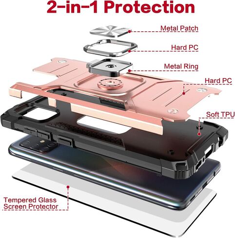 for Galaxy A71 5G Case with Screen Protector,for Galaxy A71 5G Phone Case,Shockproof Drop Test Case with Car Mount Kickstand Lightweight Protective Cover for Galaxy A71 5G,Rose Gold in Saudi Arabia