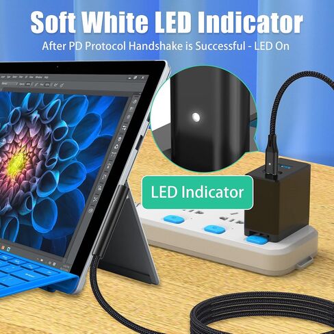 AGVEE 10ft USB-C إلى السطح توصيل كابل شحن موصل شاحن PD Trigger LED لـ Microsoft Surface Pro X/9/8/7/6/5/4/3، GO 3/2/1 Surface Laptop 4/3/2/ 1/الاستوديو، الكتاب 1 2، أسود in Kuwait