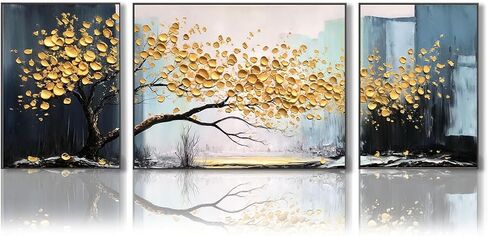 Generic Hand-Painted Tree of Life Oil Painting for Bedroom,Framed Wall Art for Living Room,Modern Tree Wall Decor for Offiice Ready to Hang 24x56inches, White,Blue,Green,Yellow in Saudi Arabia