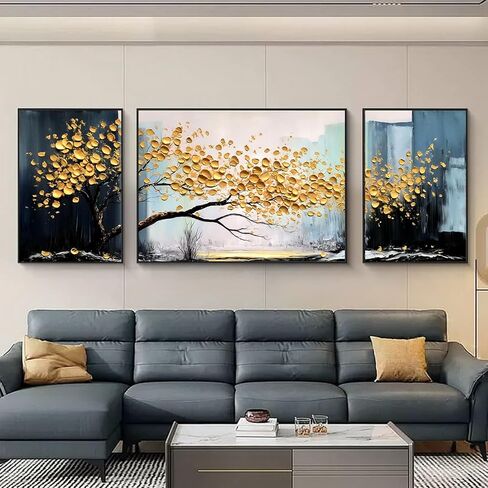 Generic Hand-Painted Tree of Life Oil Painting for Bedroom,Framed Wall Art for Living Room,Modern Tree Wall Decor for Offiice Ready to Hang 24x56inches, White,Blue,Green,Yellow in Saudi Arabia