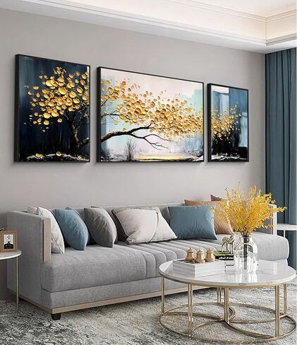 Generic Hand-Painted Tree of Life Oil Painting for Bedroom,Framed Wall Art for Living Room,Modern Tree Wall Decor for Offiice Ready to Hang 24x56inches, White,Blue,Green,Yellow in Saudi Arabia