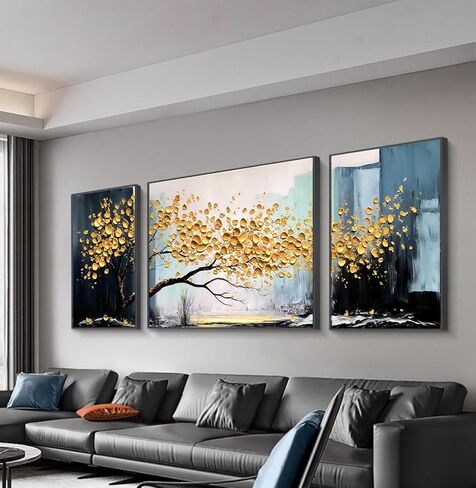 Generic Hand-Painted Tree of Life Oil Painting for Bedroom,Framed Wall Art for Living Room,Modern Tree Wall Decor for Offiice Ready to Hang 24x56inches, White,Blue,Green,Yellow in Saudi Arabia