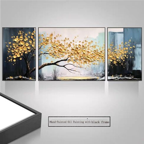 Generic Hand-Painted Tree of Life Oil Painting for Bedroom,Framed Wall Art for Living Room,Modern Tree Wall Decor for Offiice Ready to Hang 24x56inches, White,Blue,Green,Yellow in Saudi Arabia