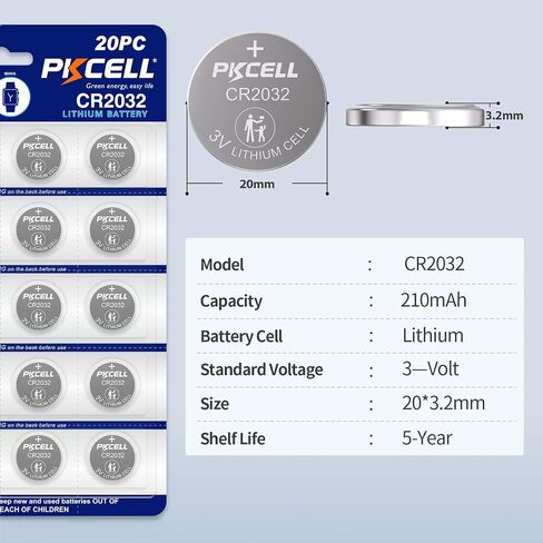 PKCELL 8Pcs CR2032 Batteries DL2032 CR2032 Lithium 3V Coin Battery in Saudi Arabia