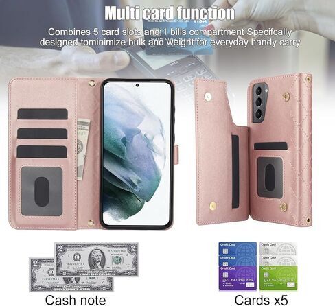 Asuwish Phone Case for Samsung Galaxy S21 FE 5G Wallet Cover with Screen Protector and Flip RFID Card Holder Slot Stand Wrist Strap Cell S 21 EF S21FE5G UW S21FE 21S G5 6.4 inch Women Men Rose Gold in Saudi Arabia