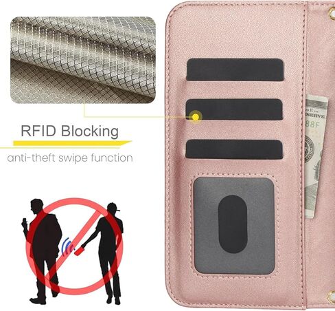 Asuwish Phone Case for Samsung Galaxy S21 FE 5G Wallet Cover with Screen Protector and Flip RFID Card Holder Slot Stand Wrist Strap Cell S 21 EF S21FE5G UW S21FE 21S G5 6.4 inch Women Men Rose Gold in Saudi Arabia