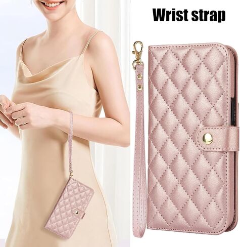 Asuwish Phone Case for Samsung Galaxy S21 FE 5G Wallet Cover with Screen Protector and Flip RFID Card Holder Slot Stand Wrist Strap Cell S 21 EF S21FE5G UW S21FE 21S G5 6.4 inch Women Men Rose Gold in Saudi Arabia