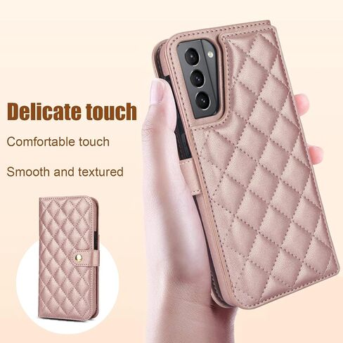 Asuwish Phone Case for Samsung Galaxy S21 FE 5G Wallet Cover with Screen Protector and Flip RFID Card Holder Slot Stand Wrist Strap Cell S 21 EF S21FE5G UW S21FE 21S G5 6.4 inch Women Men Rose Gold in Saudi Arabia