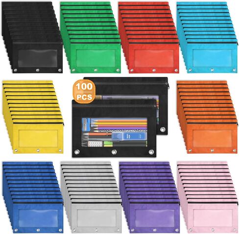 حقيبة أقلام رصاص من شيميرا مكونة من 3 حلقات، 30 كيسًا لأقلام الرصاص مجمعة في 6 ألوان متنوعة، أكياس أقلام رصاص بسحاب ذات 3 فتحات مع نافذة شفافة لتخزين اللوازم المكتبية in Kuwait