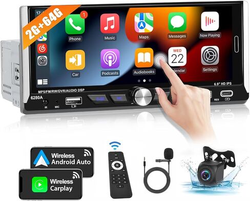 2G+64G Single Din Touchscreen Car Stereo with Wireless Apple Carplay, 6.9" IPS Android Car Radio with Android Auto GPS Navigation Backup Camera WiFi Type-C USB FM RDS Bluetooth Car Audio Receiver in Saudi Arabia