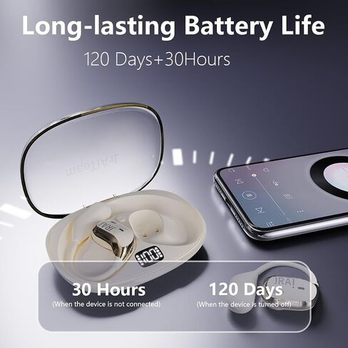 Bluetooth Earbuds Open Ear Headphones with Earhooks Wireless Headphones for Long-time Playback with Digital Display Suitable for Running Cycling Workout (Beige, JR01) in Saudi Arabia