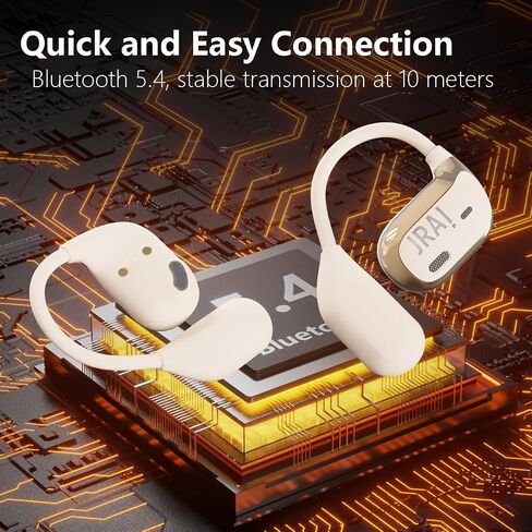 Bluetooth Earbuds Open Ear Headphones with Earhooks Wireless Headphones for Long-time Playback with Digital Display Suitable for Running Cycling Workout (Beige, JR01) in Saudi Arabia