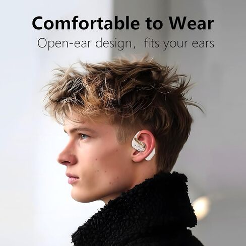Bluetooth Earbuds Open Ear Headphones with Earhooks Wireless Headphones for Long-time Playback with Digital Display Suitable for Running Cycling Workout (Beige, JR01) in Saudi Arabia