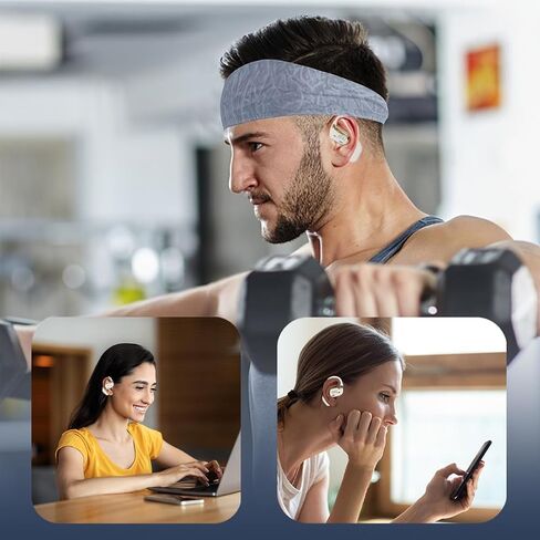 Bluetooth Earbuds Open Ear Headphones with Earhooks Wireless Headphones for Long-time Playback with Digital Display Suitable for Running Cycling Workout (Beige, JR01) in Saudi Arabia