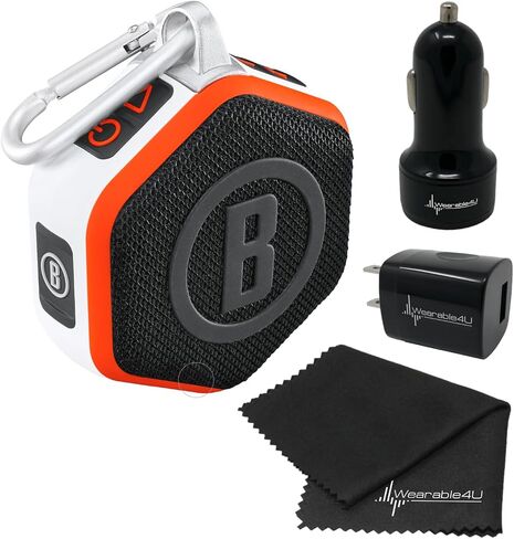 Wearable4U Bushnell Wingman Mini Orange/White GPS Bluetooth Speaker Ultimate White Earbuds and Wall/Car Chargers Bundle in Kuwait