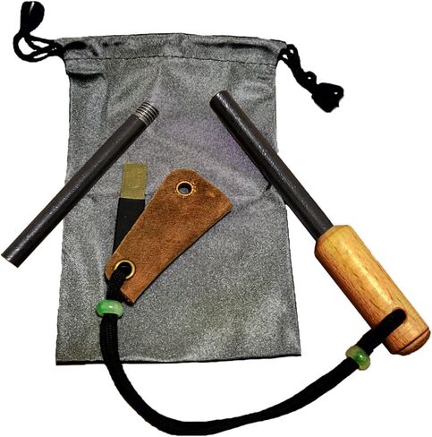 BSGB Ferro Rod Fire Starter with Wood Handle 5/16" Inch Survival Magnesium Ferro Rod with Striker & Paracord Rope Camping Survival Kit in Kuwait