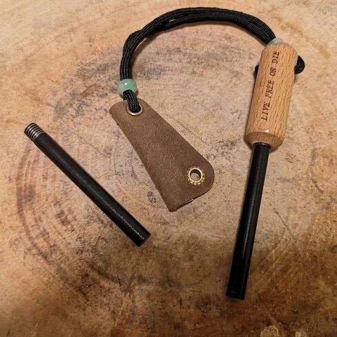 BSGB Ferro Rod Fire Starter with Wood Handle 5/16" Inch Survival Magnesium Ferro Rod with Striker & Paracord Rope Camping Survival Kit in Kuwait