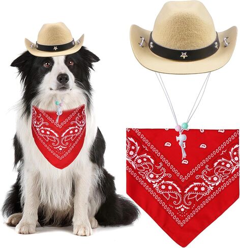 Dog Cowboy Hat and Bandana Dog Cowboy Costume Dog Halloween Costumes Funny Dog Costume for Small Medium Large Dogs Pets (Dark Brown Hat & Red Bandana, Large) in Saudi Arabia
