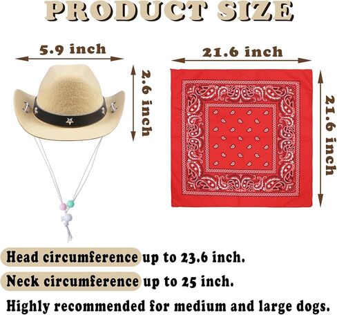 Dog Cowboy Hat and Bandana Dog Cowboy Costume Dog Halloween Costumes Funny Dog Costume for Small Medium Large Dogs Pets (Dark Brown Hat & Red Bandana, Large) in Saudi Arabia