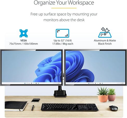 حامل مكتبي ثلاثي الشاشات من StarTech.com لما يصل إلى ثلاث شاشات مقاس 27 بوصة، VESA 75x75/100x100، تعديلات ذراع بدون أدوات in Kuwait