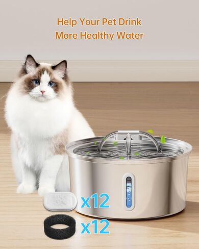 Cat Water Fountain Filter, Filters Replacement for 108Oz/3.2L&67Oz/2L&135Oz/4L Stainless Steel Pet Water Drinking Fountain,Dog Indoor Water Dispenser Fountain Carbon Filter, 4 Filters & 4 Sponges in Saudi Arabia