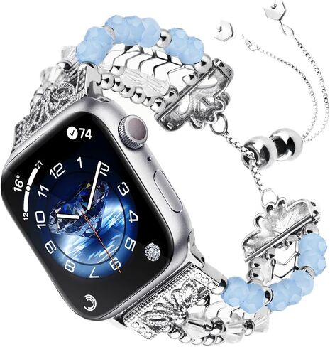 fohuas سوار مطرز متوافق مع Apple Watch 38mm 40mm 41mm 42mm 44mm 45mm 49mm، قابل للتعديل بلينغ كريستال حبات اللؤلؤ اليدوية iWatch Band Series SE 9 8 7 6 5 4 3 2 1، سوار معصم مجوهرات مرن لساعة iphone Women Girl Cute in Saudi Arabia