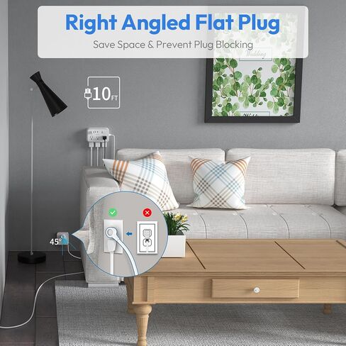Extension Cord 15 ft, Power Strip with 6 Outlets 4 USB Charger(2 USB C Port), Flat Plug Outlet Extender Long Cord, Protection for Indoor, Home, Office Supplies, Dorm Room Essentials in Kuwait