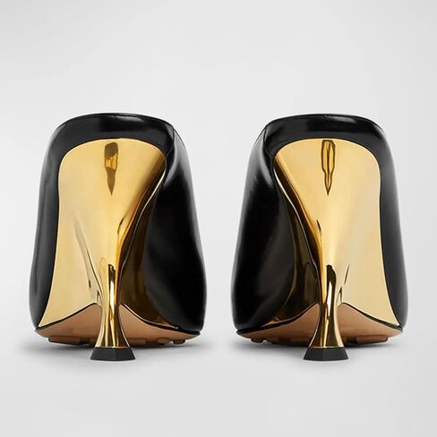 Vertundy Wedge Heels Mules For Women Pointed Closed Toe Backless Metallic Leather High-Heeled Sandals Slip On Bridal Wedding Mule Pumps in Kuwait