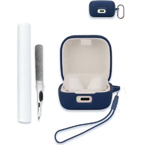 Case for Sennheiser ACCENTUM True Wireless Earbuds, Soft Silicone Protective Portable Scratch Shock Resistant Compatible with Hard Shell with Cleaner Kit & Carabiner & Lanyard，Blue