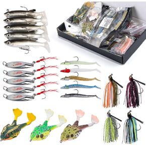 Goture Fishing Lure Kit 19/21/22/24pcs Fishing Gift,Include Shrimp Lures/Soft Lures/Jig Head Lures/Spinnerbaits Lure and Frog Lures,Bass Fishing Kit for Anglers