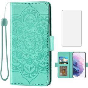 Asuwish Compatible with Samsung Galaxy S22 Plus 5G Wallet Case and Tempered Glass Screen Protector Flip Card Holder Cell Phone Cover for Gaxaly S22+5G Galaxies S22plus 22S + S 22 22+ G5 Women Green