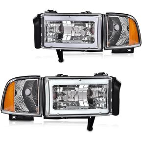 GRAND ORANGE LED DRL Headlights, Compatible with 2009-2012 Dodge Ram 1500 2500 3500 Head Lamps Clear lens Chrome Housing Amber Reflector