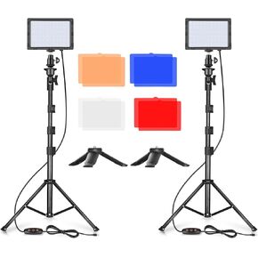 EMART LED Photography Lighting, Studio Lights with 53inch Adjustable Tripod Stand and 9 Color Filters, 4 PCS Baffles, Lighting for Video Recording, Game Streaming, YouTube-2 Packs