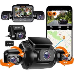 HUPEJOS 360° Dash Cam, 4 Channel Camera 2K Front +1080P*3 Left Right Rear, 5GHz WiFi GPS 4K Dash Camera for Cars, Voice Control, Front 4K+1080P*2,128GB Card, CPL Filter,24Hrs Parking Mode(V8 Plus) in Kuwait