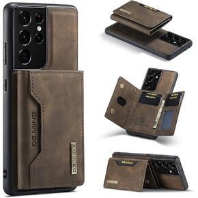 Wallet Case for Samsung Galaxy S21 Ultra, DG.MING Premium Leather Phone Case Back Cover Magnetic Detachable with Trifold Wallet Card Holder Pocket for Samsung Galaxy S21 Ultra (Coffee)